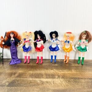 Sailor Moon 6” Doll Figure Collectible Lot Of 6 BANDAI 1995 Vintage With Wands